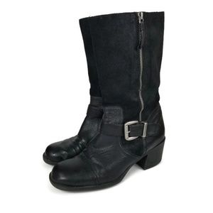 Franco Sarto Jelly Black Leather Moto Boots 8.5